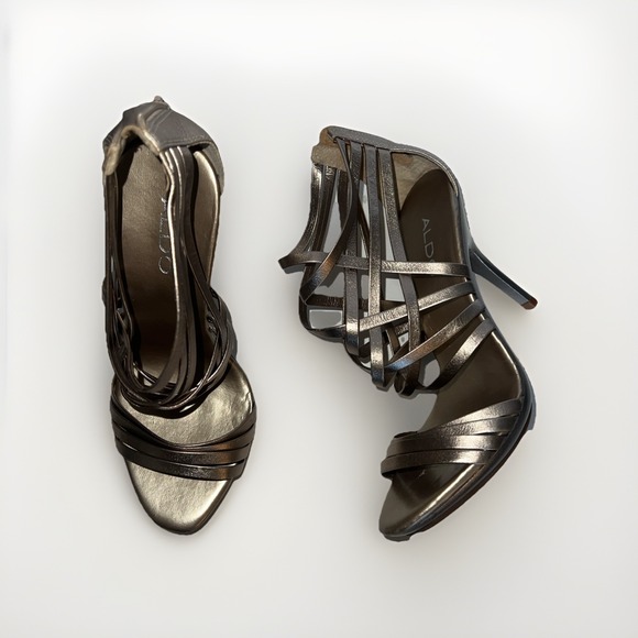 Aldo Shoes - ALDO Metallic Gold Strappy Stiletto Sandals Size EU-37, US- 6.5